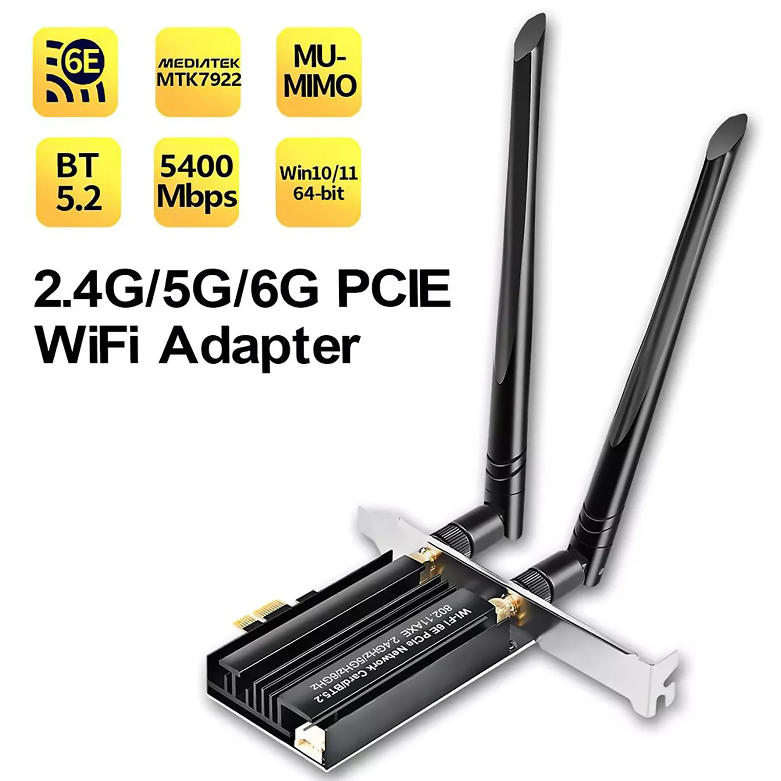 Фото Игровой адаптер PCI-E Wi-Fi 6E для Intel AX5400 PCIe, беспроводная сетевая карта Bluetooth 5,2 2,4 ГГц/5,8 ГГц/6 ГГц 802.11AX для Win11/10 №3