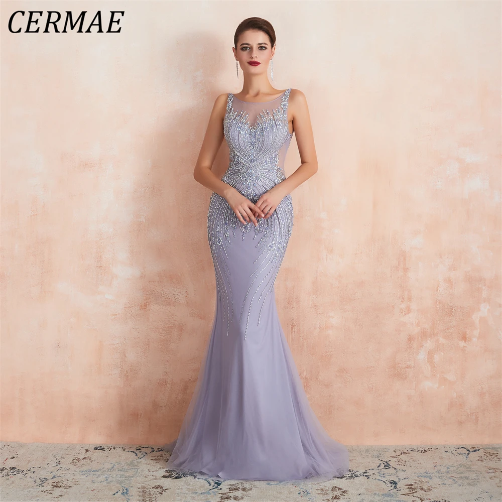 

CERMAE O-Neck Beaded Chiffon Elegance Evening Gown Mermaid Prom Purple Party Formal Dresses for Women 2023 Photo FACTORY PRICE