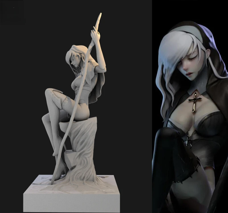 

1/24 Die Casting Resin Doll Model Assembly Kit Model DIY (Dark Nun) Toy Model Assembly Model Unpainted