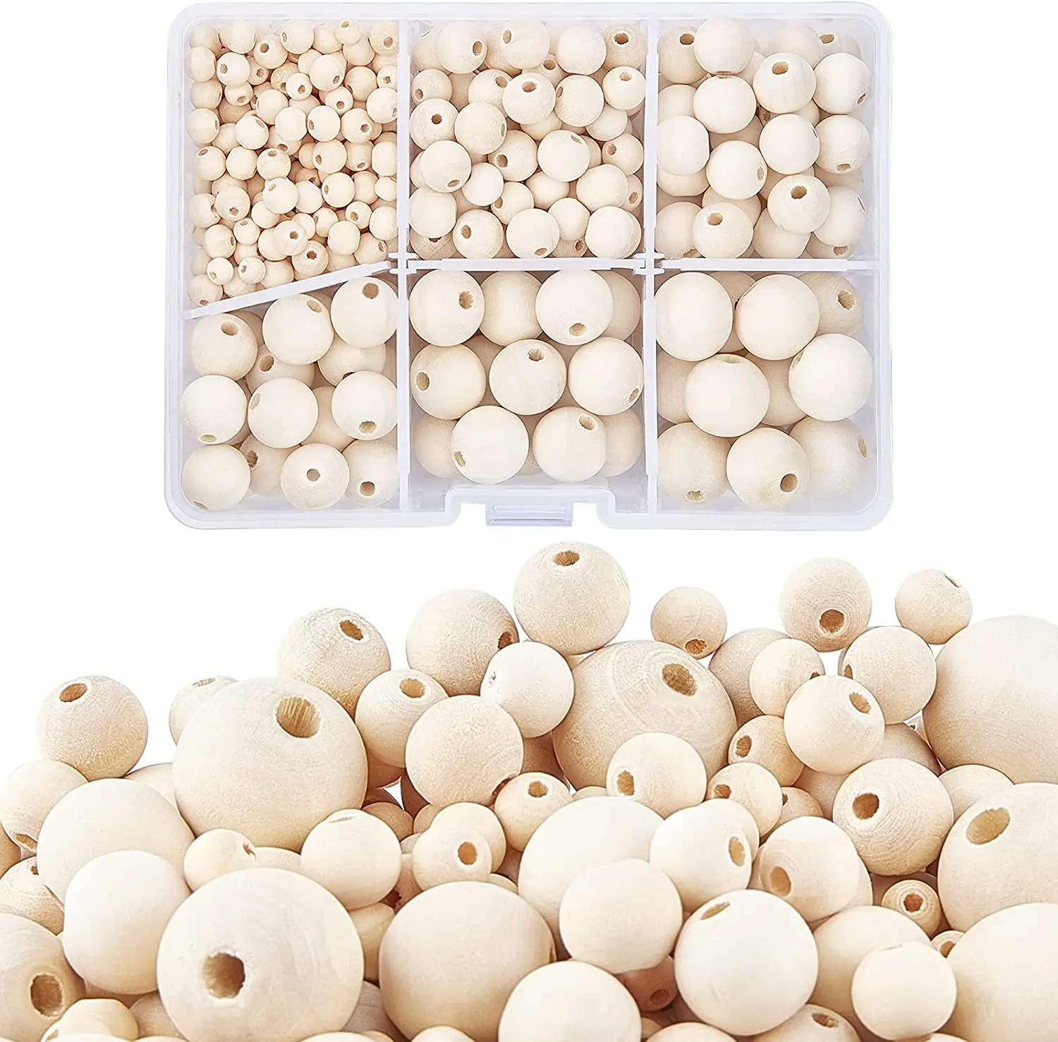 

640 шт., бусины из необработанного дерева, 8 размеров, 6/8/10/12/14/16/18/20 мм, 120 м