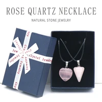natural rose quartz pendants kit crystal heart shape necklace gemstone hexagonal cone pendant energy healing crystals 2 pcs set