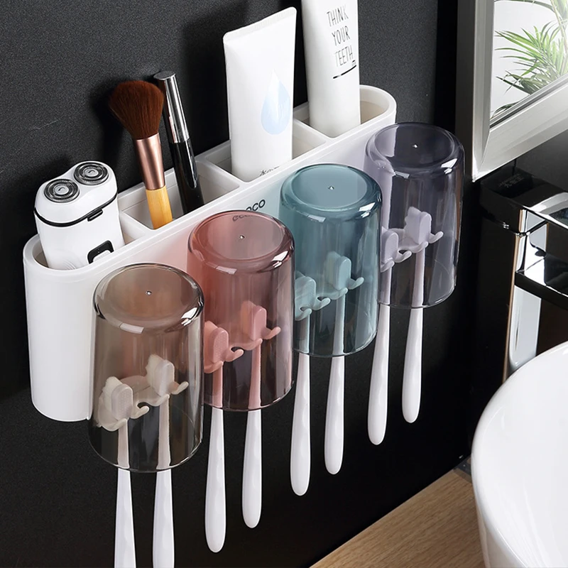 

Wall Mount Toothbrush Holder Automatic Toothpaste Squeezer Dispenser Multi-Functional Bathroom Accessories Toothbrush Organizer