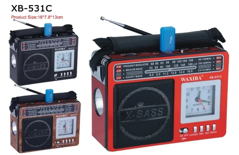Фото 2025 Waxiba XB-531C X-bass Портативные средние коротковолновые кварцевые часы Mp3-плеер Фонарик Перезаряжаемый FM Am Sw 3-полосный радиоприемник с №5
