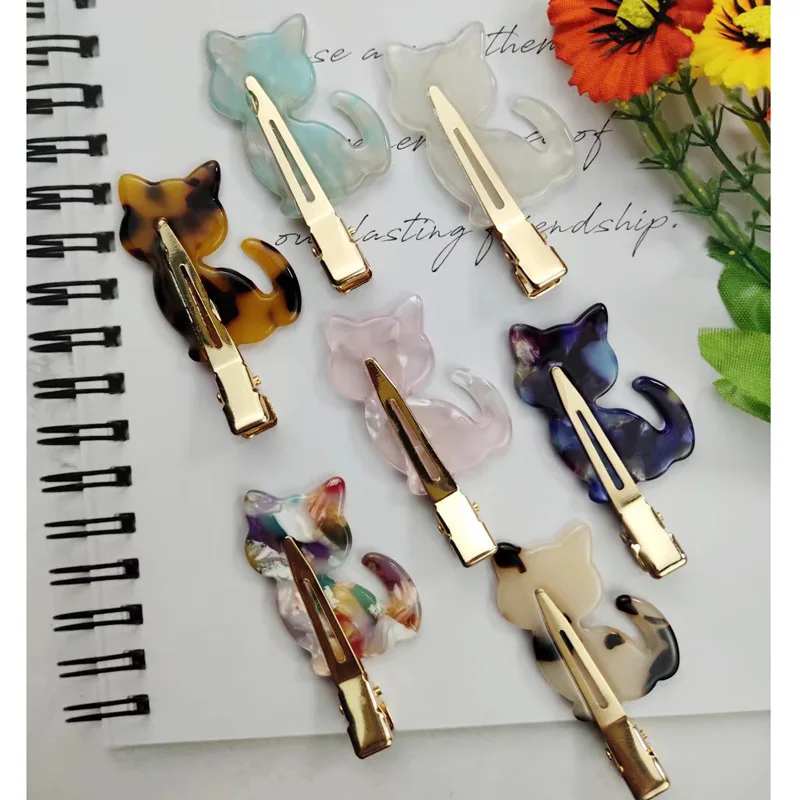 

1PCS Acetate Color Simple Cat Traceless Hair Clips For Woman Cute Kawaii Temperament Designer Hairpin Barrettes Accessories