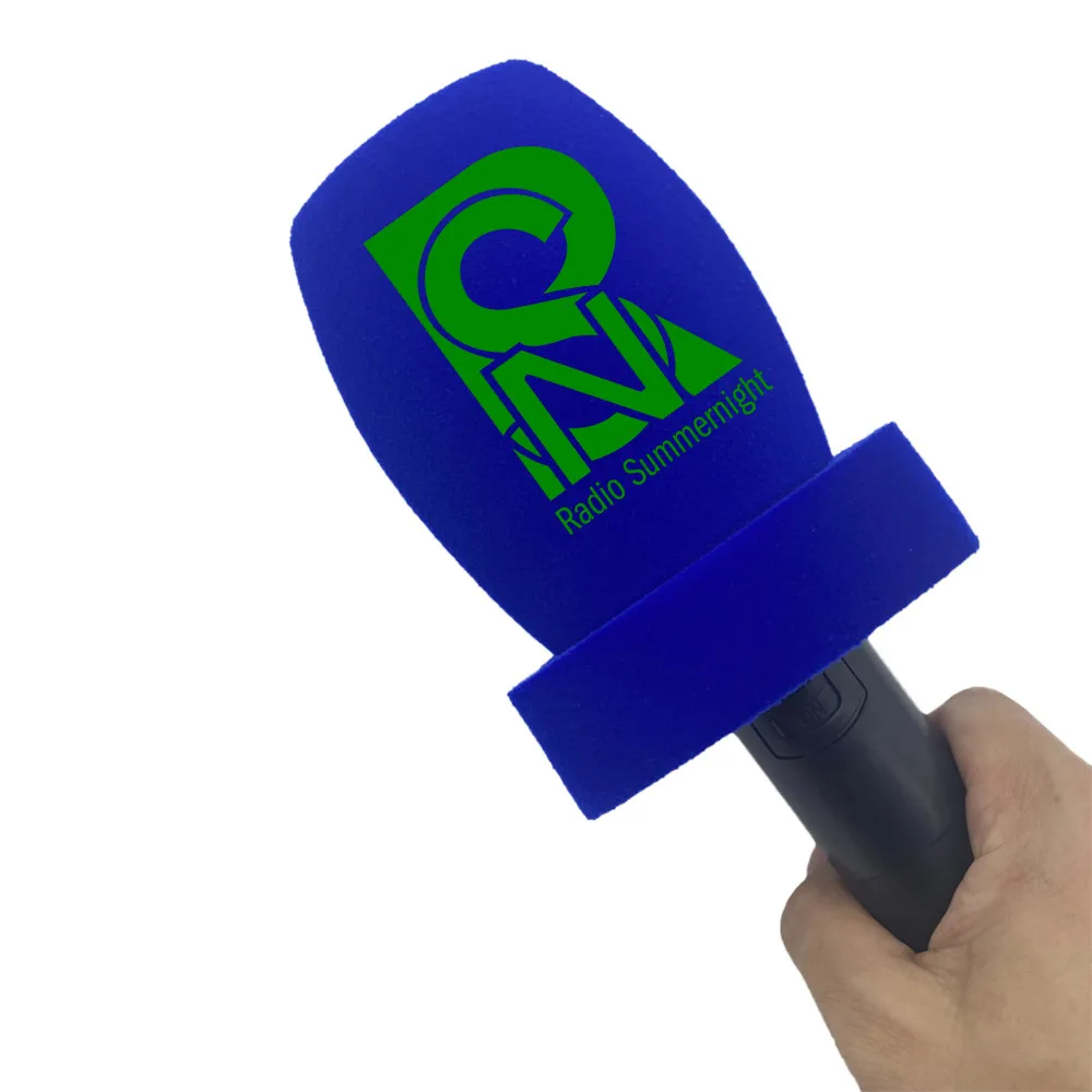 Flocking Mic Sponge Print Log Covers Customized Microphone Windscreen Foam Windsshield For TV Stations Reporters Interview