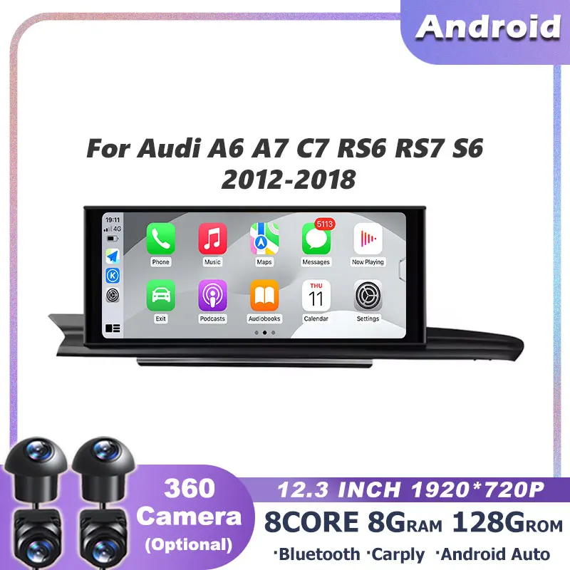12 3-дюймовый для Audi A6 A7 C7 RS6 RS7 S6 2012-2018 плеер Android 14 автомобильный радиоприемник