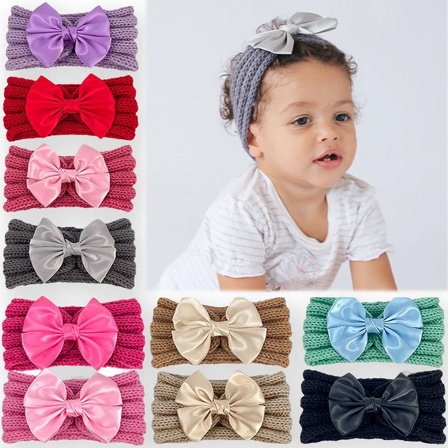 

Милые атласные банты, вязаные раньше тюрбаны для девочек, повязка на голову для новорожденных детей, аксессуары для волос, 10 цветов, новинка ...