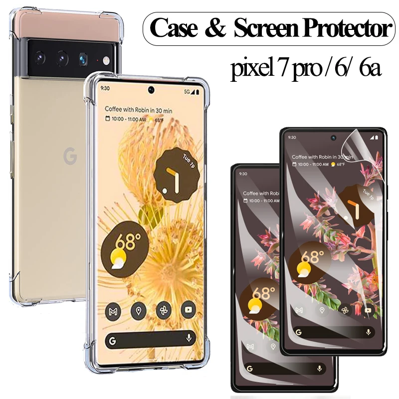 

6.7'' pixel 7 pro case+screen protector for google pixel 7 pro hydrogel film pixel 6 6a silicon cover pixel 7 clear case pixel7