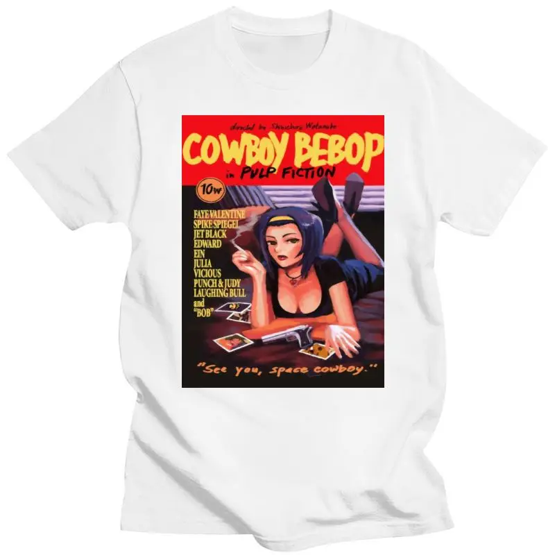 

2022 New Japanese Anime Cowboy Bebop Faye Valentine T Shirt Mens Quality Unique Design Organic Cotton Graphic Tee Shirt