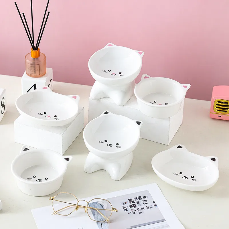 

Cartoon Cute Ceramics Puppy Cat Dog Pet Eating and Drinking Bowl Water Bowl Feeder Pets Supplies Feeding Single Bowl Porcelain