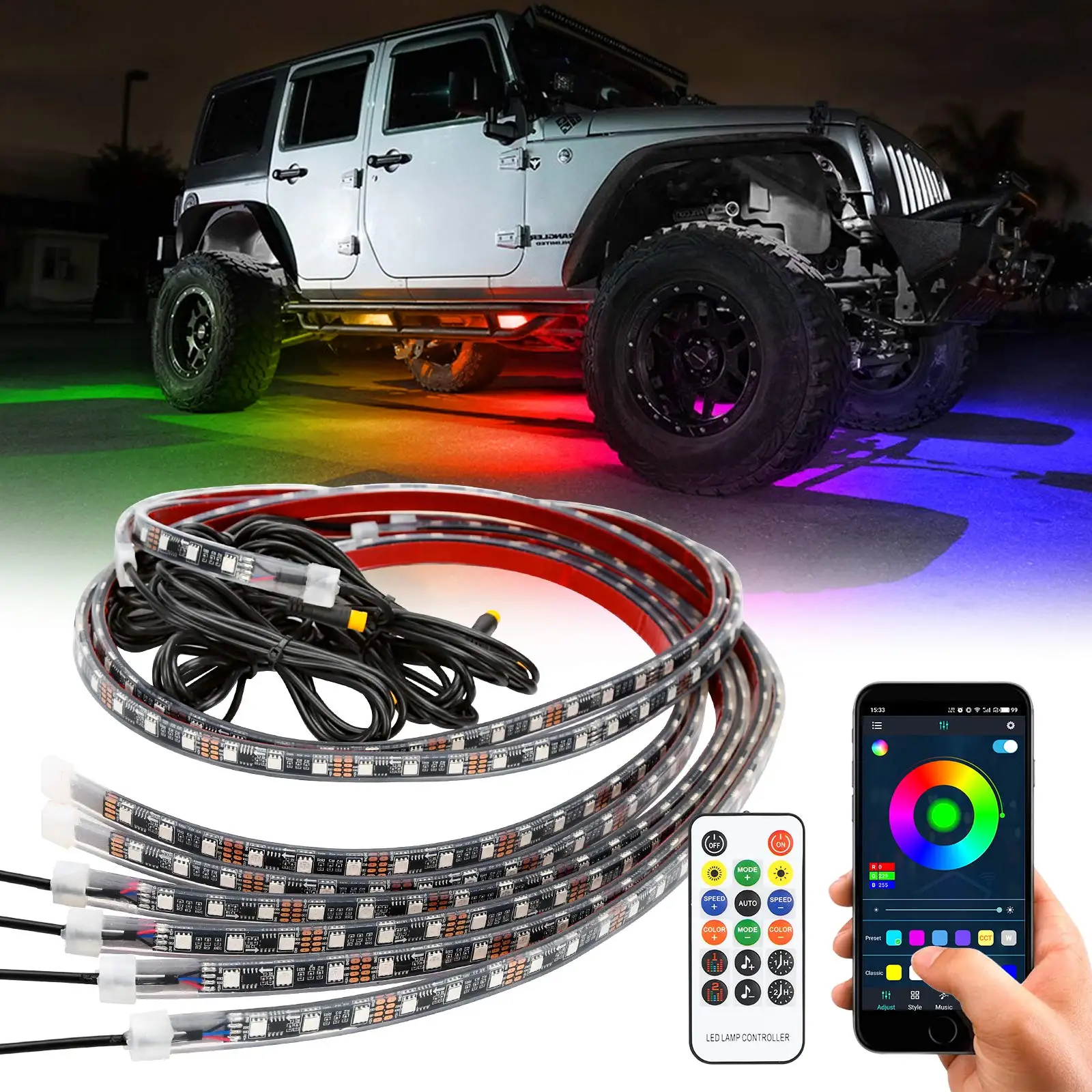

Led Car Underglew Lights Backlight Ambient Light Strip Remote/App Streamer Flexible Rgb Decorative Atmosphere Neon Lamp 12v