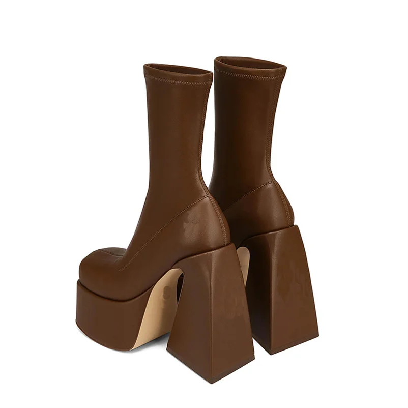 Women Ankle Boots Platform High Heel Punk 2022 Winter Designer Luxury Gothic Women Shoes Elegant Party Lady Elastic Low Boots