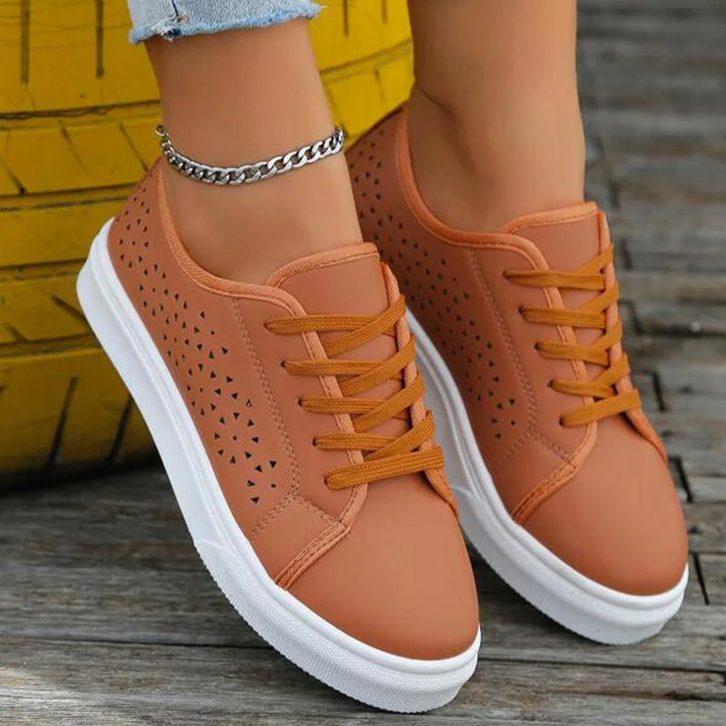 2023 Fashion Women hollow Lace-up Front Skate Shoes Spring Autumn Flat Sole Sewing Round Toe Non Slip Ladies Female shoes