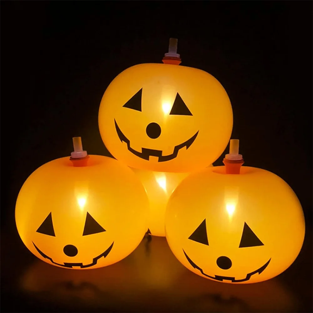 

5Pcs Halloween LED Glowing Balloons Horror Ghost Pumpkin Latex Ballon Halloween Party Decorations for Home Indoor Outdoor Kids