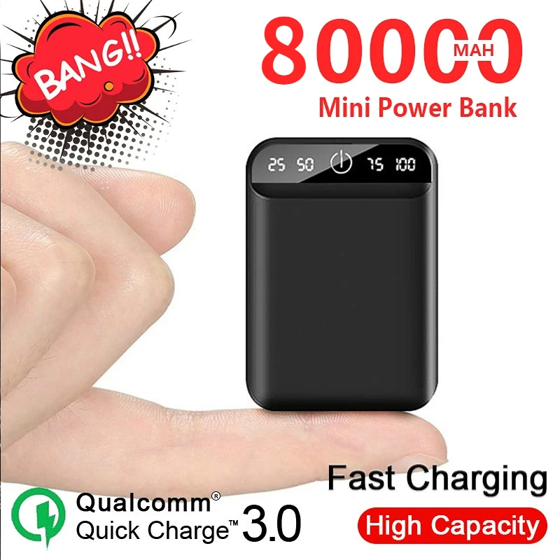 

80000mAh Mobile Charger with Dual USB Port Portable Mini Outdoor Emergency External Battery Power Bank for Xiaomi Samsung Iphone