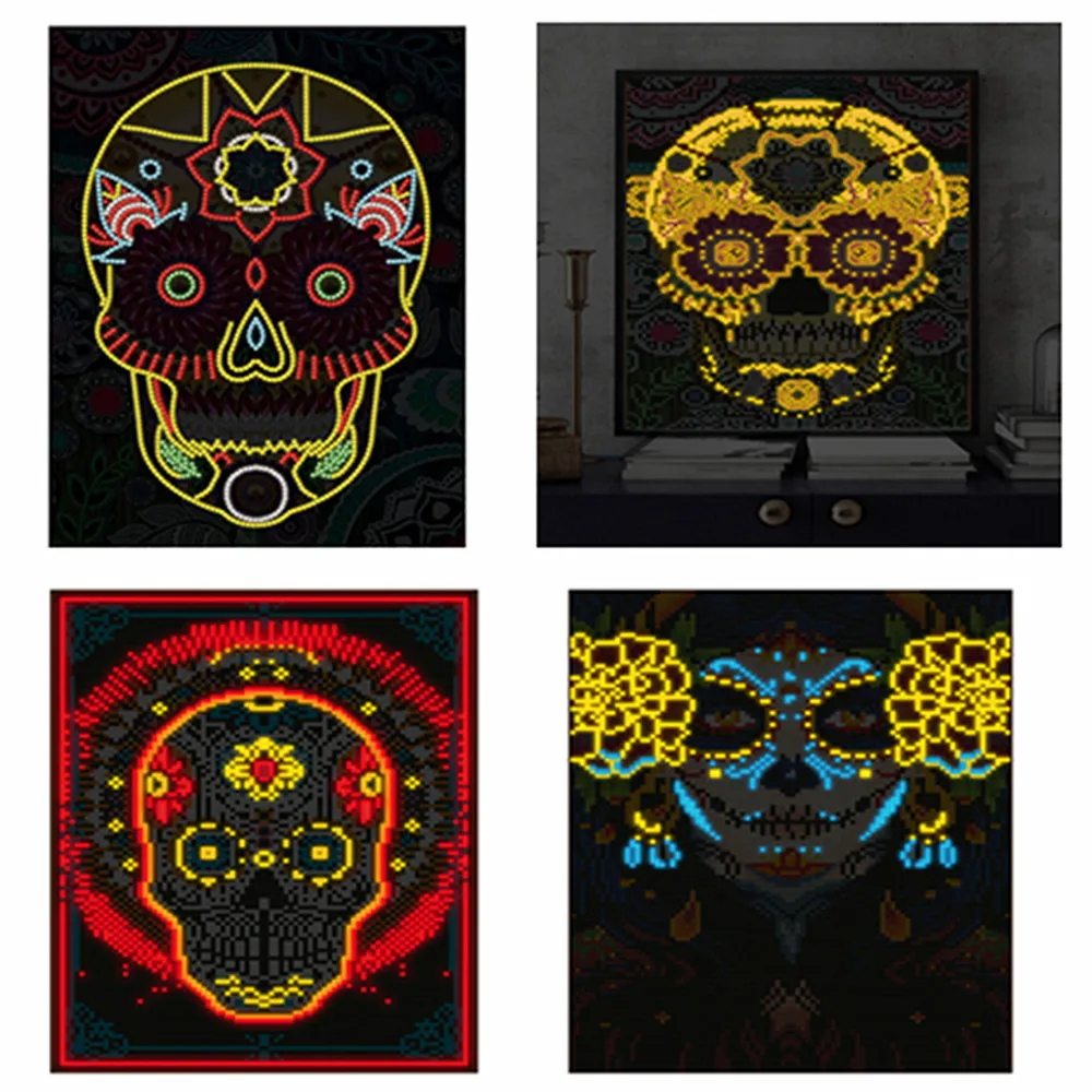 

5D цветная светящаяся алмазная живопись, череп, наборы ночных животных для взрослых, детей, бриллиантовые бусины, искусство, роспись своими р...
