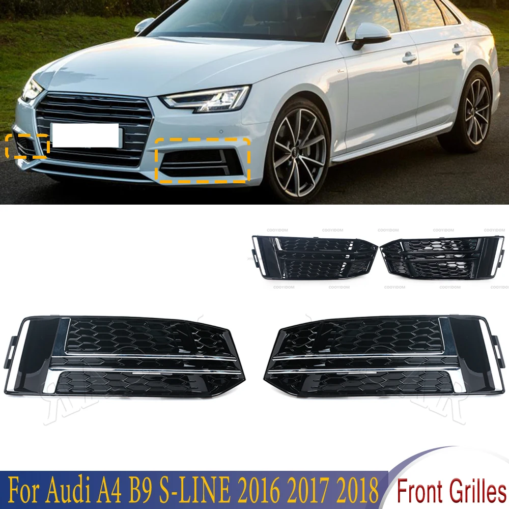 Parrillas de luz antiniebla del parachoques delantero del coche, accesorios de rejilla embellecedora para Audi A4, B9, X-CAR, 2016, 2017, 2018, 8W0807681F, 1 par, S-LINE