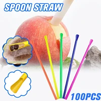 100pcs plastic straws drinking straw spoon bar pub slush straw for birthday celebration party supplies hot