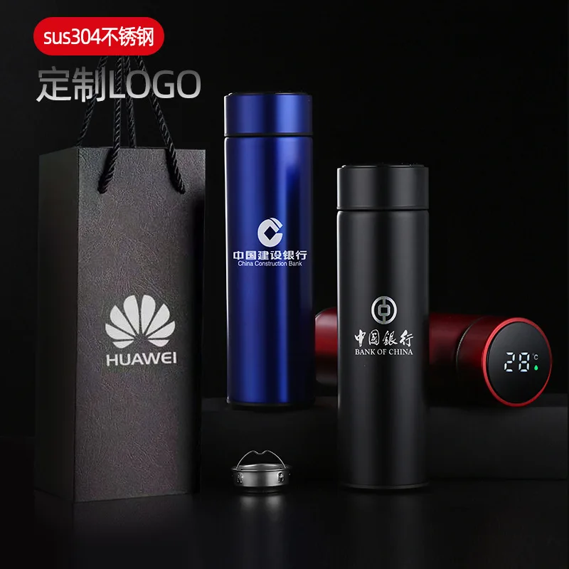 Smart Display 304 Stainless Steel Vacuum Flask Straight Body Temperature Cup Business Gift Cup LED Temperature Measuring Cup enlarge