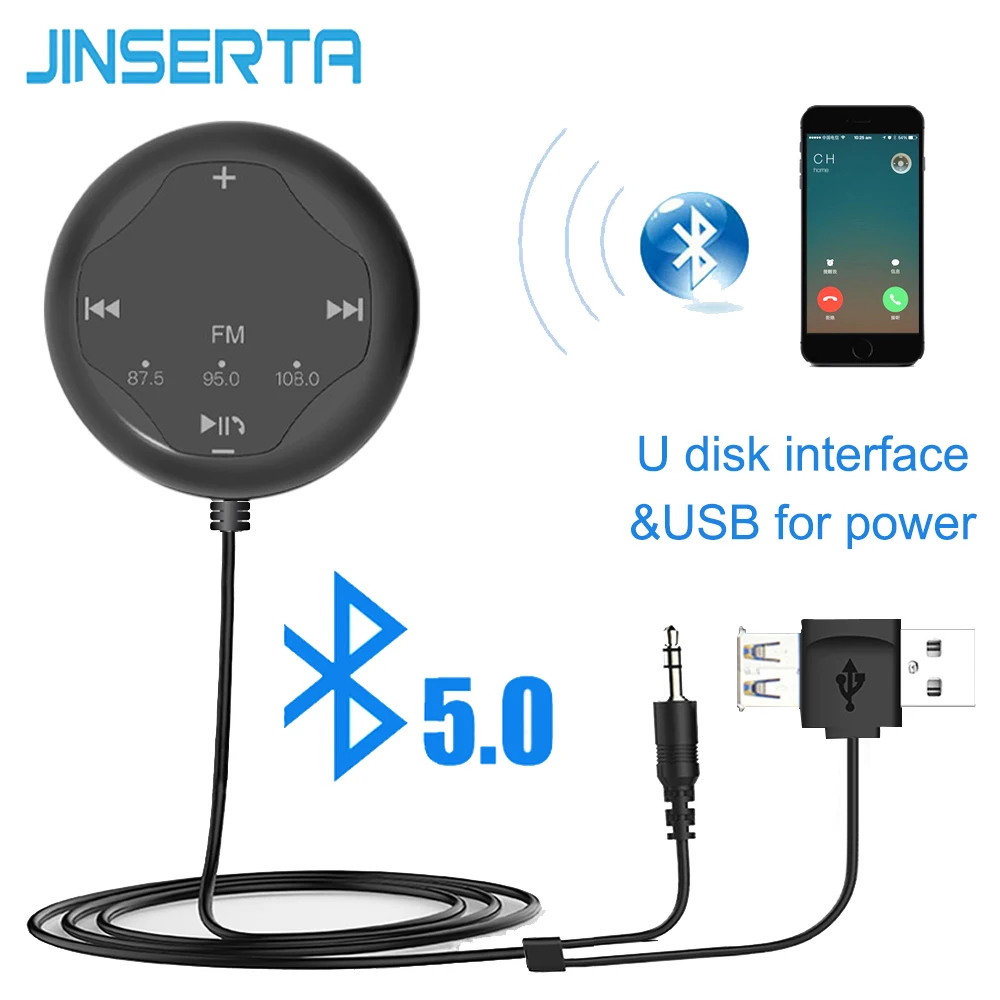 

JINSERTA Car Bluetooth FM Transmitter AUX Automobile Hands-free Audio Receiver Car Kit A2DP Music Player