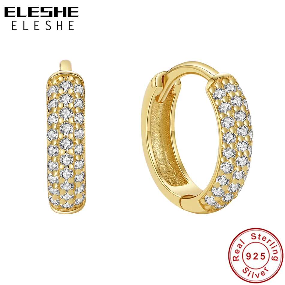 

ELESHE 925 Sterling Silver with 18K Gold Plated Crystal Hoop Earrings Classic Circle Huggies Earrings for Women Fashion Jewelry