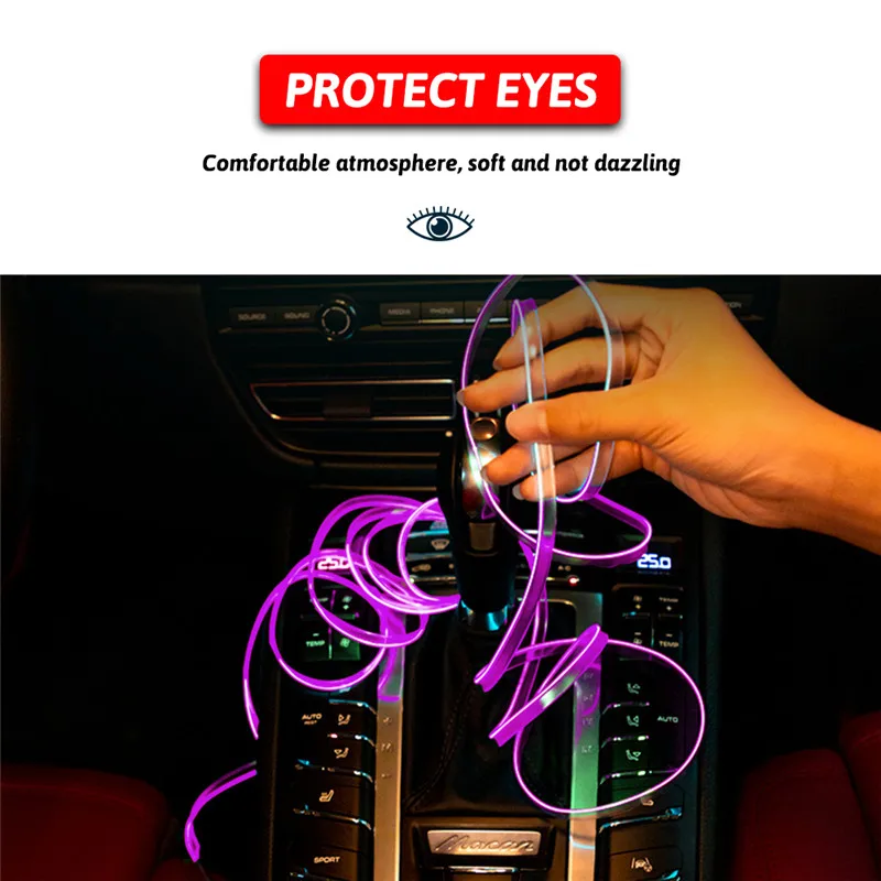 Фото Светодиодная лента для салона автомобиля, неоновая LED полоска для Nissan, Land Rover, Cadillac, Mitsubishi, Renault, аксессуары для автомобиля, 2 м №1