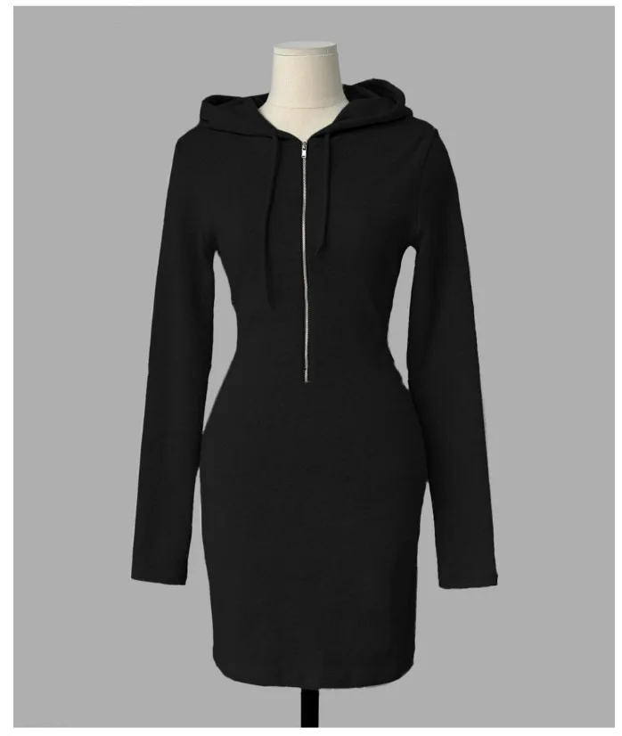 Женское Короткое платье на молнии однотонное облегающее с длинным рукавом и