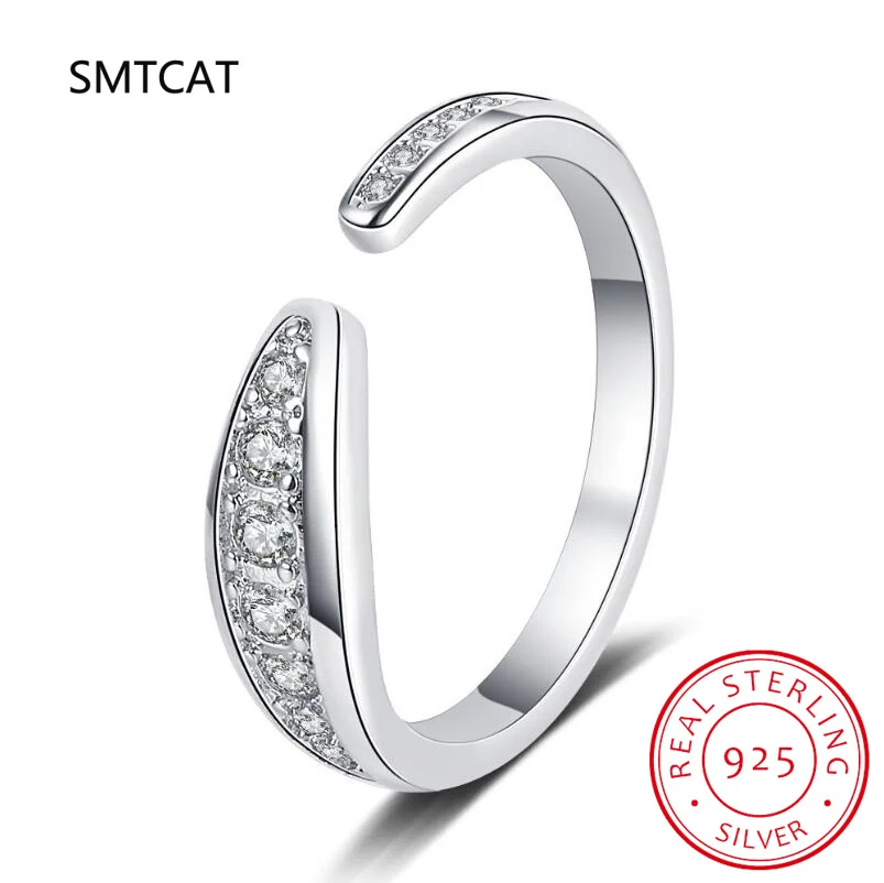 

925 Sterling Silver Simple Geometric Line Adjustable Ring Snake Tail Opening Ring Bague anillos Fine Jewelry for Women BSR470-AE