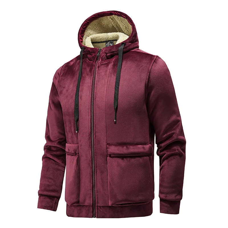 

Winter Thick Fleece Hoodies Men Casual Jacket Fur Lining Solid Warm Cloth Zipper Coats Sweatshirts Cashmere Parkas 6XL 7XL 8XL