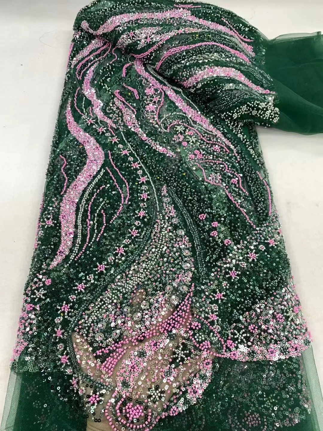 Роскошная Тюлевая вышивка из бисера африканская кружевная ткань 2024