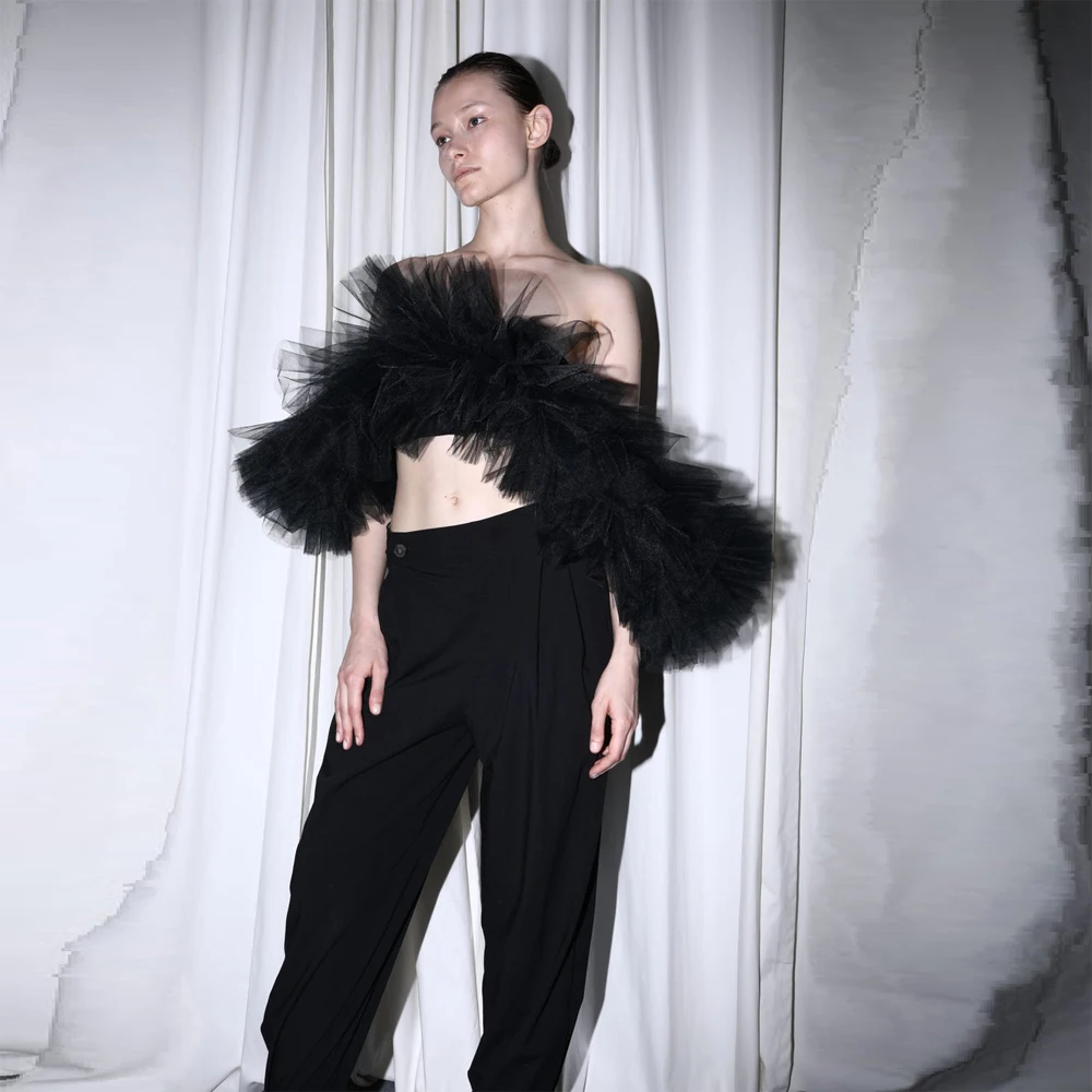 

Черный Модный сексуальный женский топ с оборками и рукавами-крылышками, женская летняя элегантная праздвечерние чная повседневная одежда ...