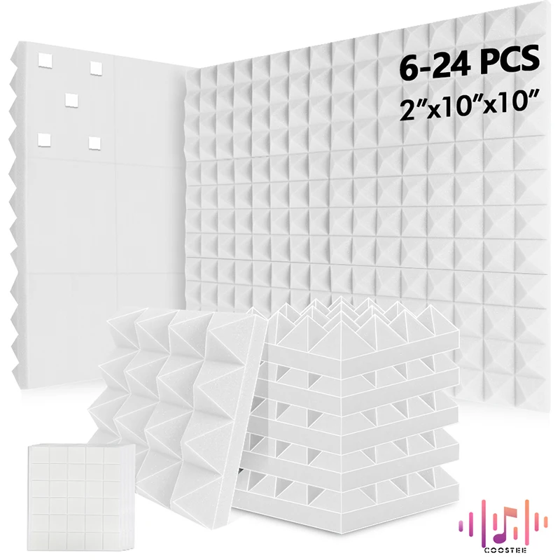Acoustic Treatment Material 6/12/24Pcs Studio Home Door Wall Soundproof Sponge Panel For Music Room Echo Canceling Padding