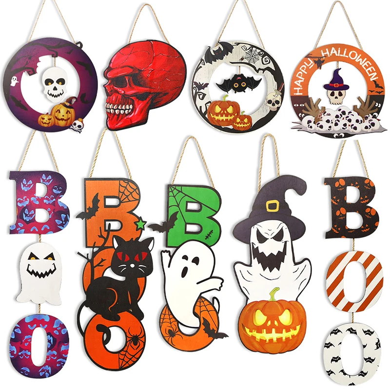 

Halloween Decorations For Home Skeleton Head Ghost Pumpkin Bat Pendant Haunted HouseDoor Wall Halloween Decor Party Supplies