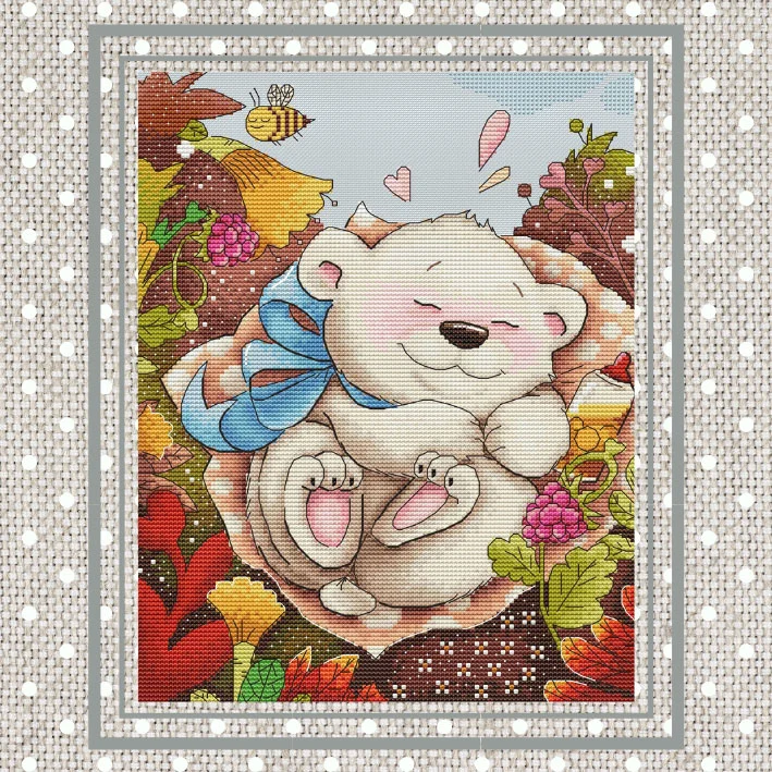 Cross stitch Handmade 14CT Counted Canvas DIY,Cross-stitch kits,Embroidery bear’s sweet dreams 31-37
