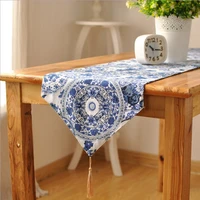 classical printed blue and white porcelain endless cotton and linen table runner restaurant home table decoration cloth 8014zq
