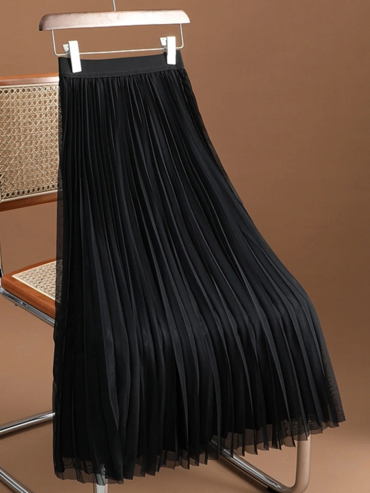 Plus Size Foreign Trade Brand Export First-Line Big Cut the Tag off Women clothes High end Luxury Black Mesh Pleated Sk...