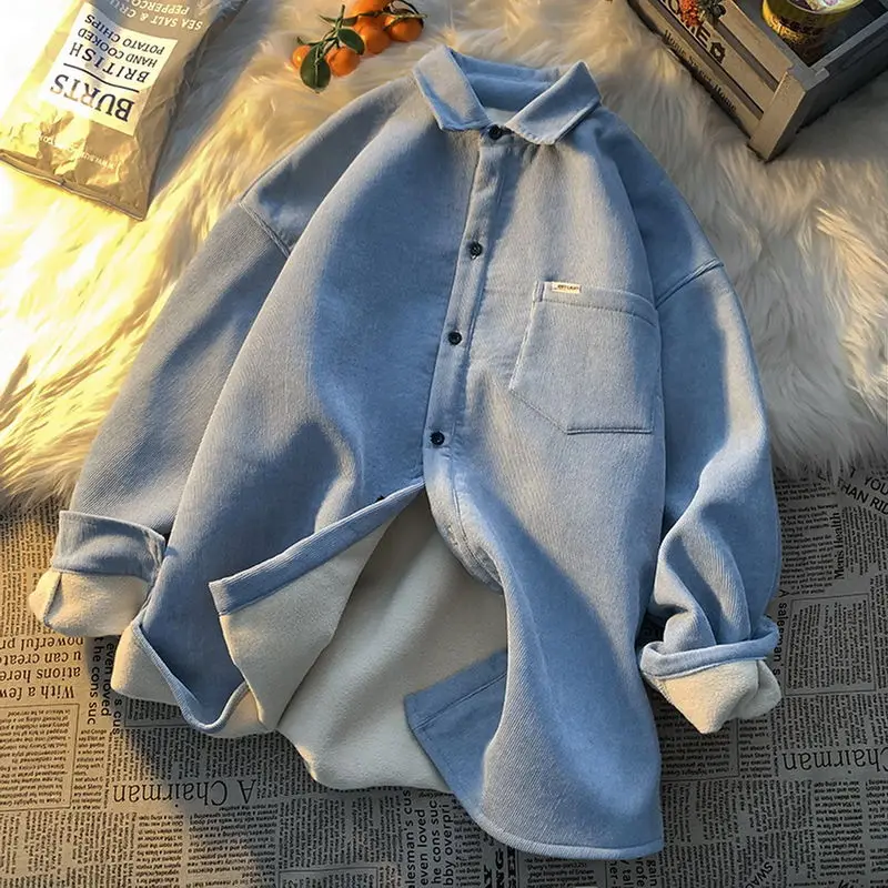 

Women Shirts Corduroy Velvet Elegant Blouses Long Sleeve Autumn Winter Jacket Warm Casual Fleece Solid Oversize Shirt Woman