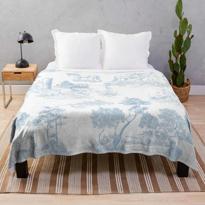 

Холст de Jouy, мягкое синее, белое винтажное французское художественное покрывало, мягкое декоративное одеяло, тяжелое фланелевое одеяло