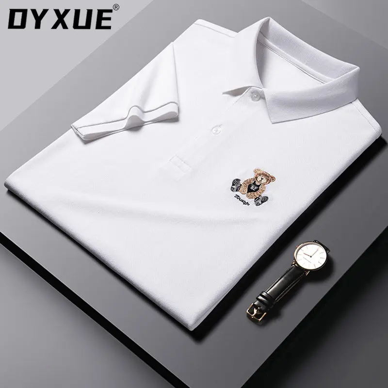 

Футболка-поло DYXUE мужская с коротким рукавом, Мягкая Повседневная тенниска из 100% хлопка, модная майка с лацканами и вышивкой, однотонная, лето