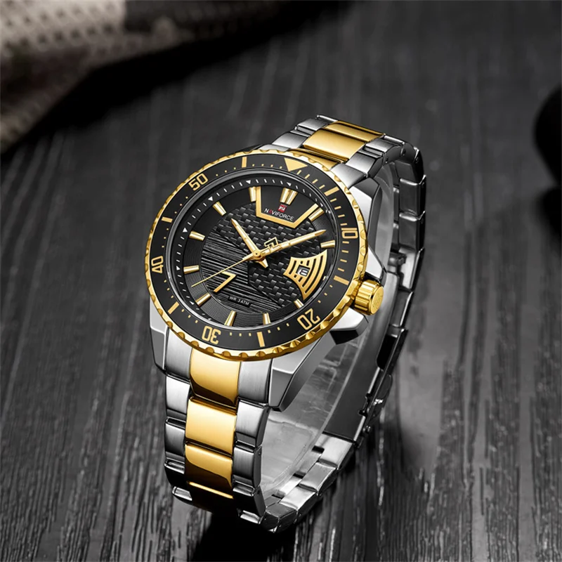NAVIFORCE Men Luxury Watches Business Casual Gold WristWatch For Men Military Stainless Steel Waterproof Quartz Clock Watch Male