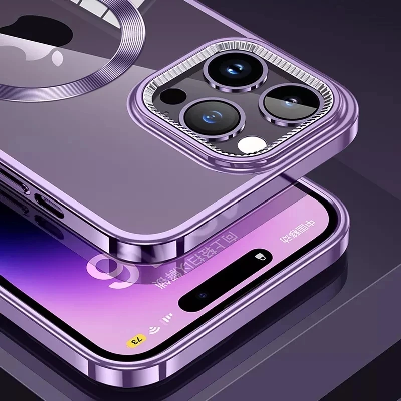 

HD Magnetic Phone Case Dial Design frame For 12 13 14 Pro Max 14Plus TPU electroplated frame shockproof protection Macsafe Cover