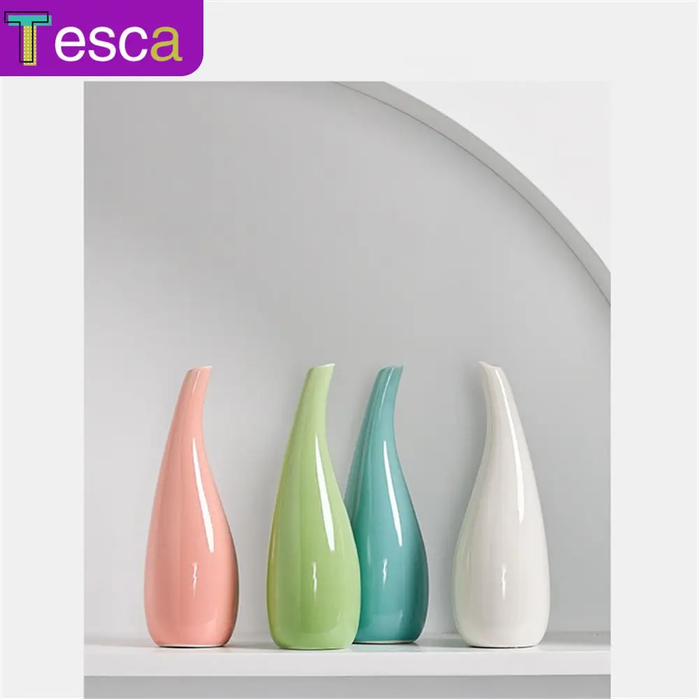

5.5x18x1 Cm Nordic Ceramic Vases White/blue/green/cyan/pink Flower Vase Ornaments Flower Pot Room Decoration Living Rooms Vase