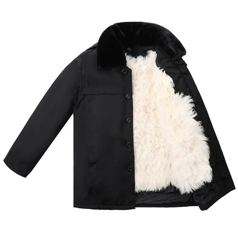 Mens Coat Sheep Fur Jacket Wool Cotton-padded Jacket Thickened Northeast Whole Leather Cotton-padded Overcoat