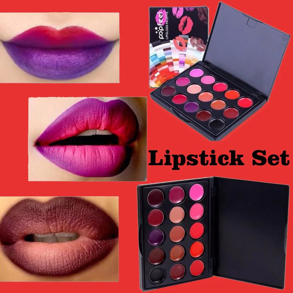 

Hot Sale 15 Colors/Set Women Moisturizing Long Lasting Lip Gloss Palette Girls Nude Cosmetic Makeup Lip Tools Lipstick Female