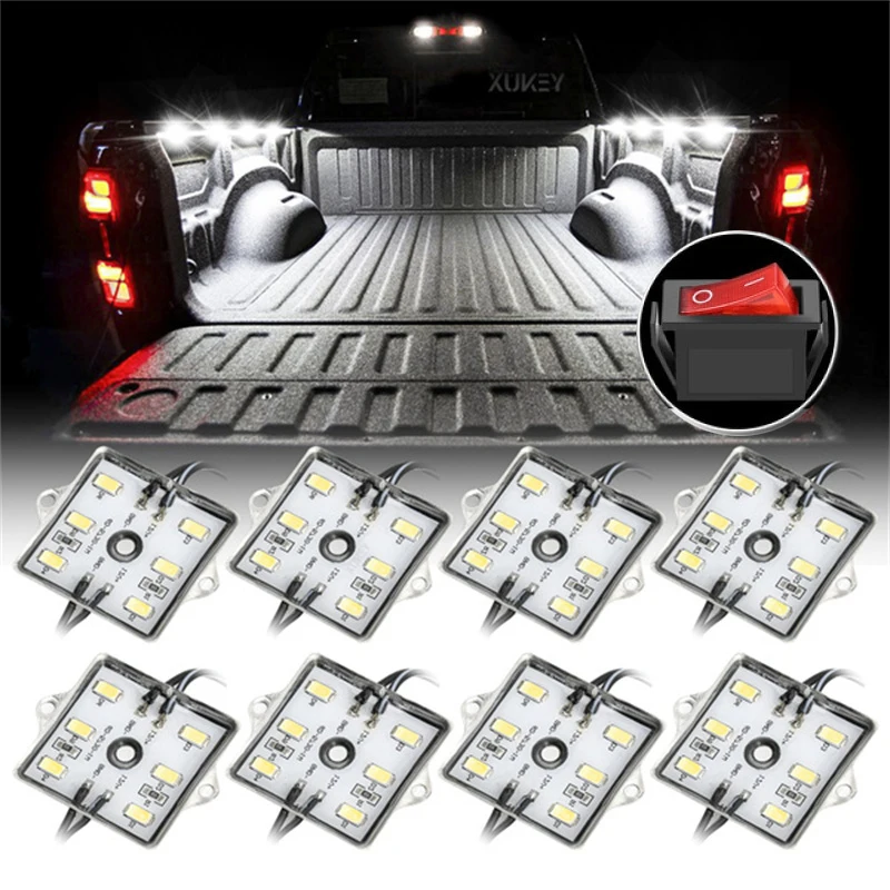 8/10pcs White Truck Bed Led Lighting Light with ON/OFF Switch Kit for Chevy Dodge Pickup | Signal Lamp