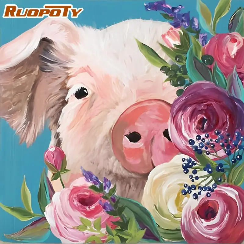 

RUOPOTY Decorative 40x40cm Diamond Paintings Pink PigFull Drill Diamond Embroidery Mosaic Cross Stitch Wall Art Needlework