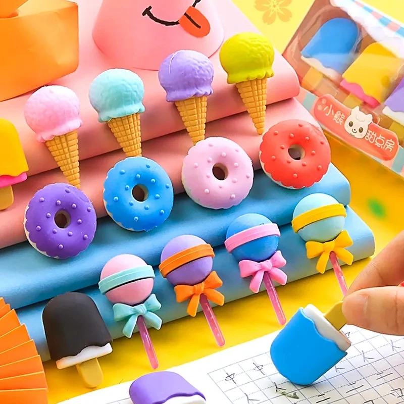 

4 Pcs/Set Kawaii Simulation Donut Erasers Candy Ice Cream Rubber Pencil Eraser Cute School Kids Supplies Stationery Gift Prizes