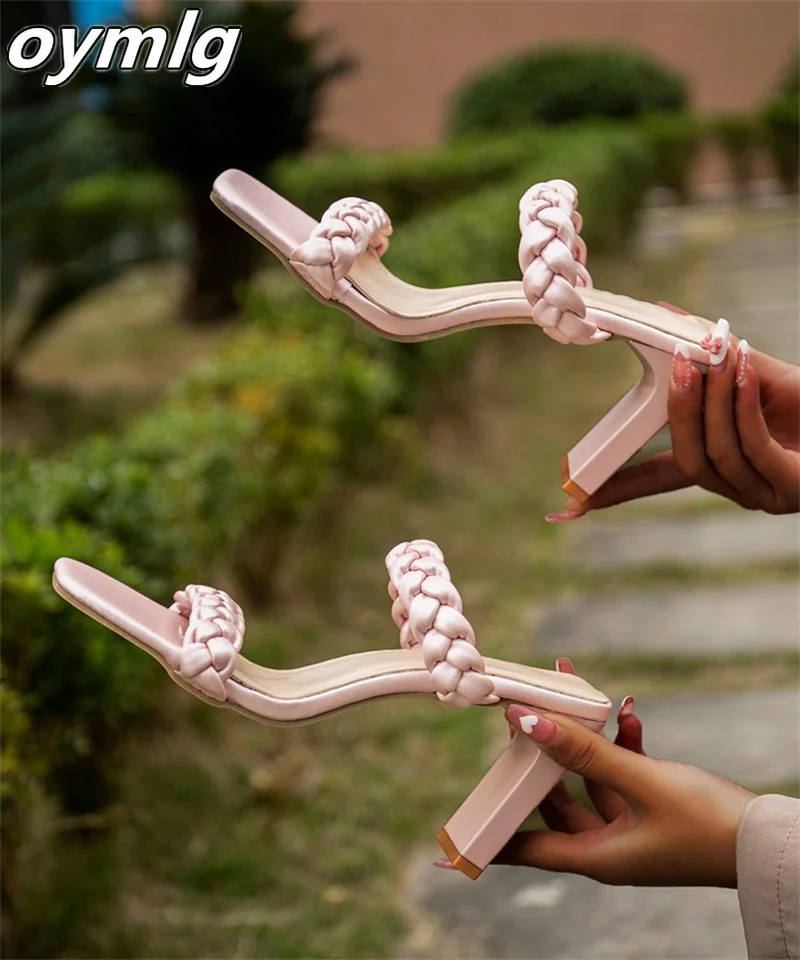 

Large size braided open toe square toe stiletto sandals women's 2022 spring new fashion high-heeled sandals women pumps