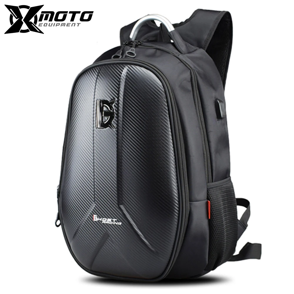 Motorcycle Backpack Carbon Fiber Waterproof Moto Motorbike Helmet Bags Travel Luggage Computer Bags USB Charging Plug Bag