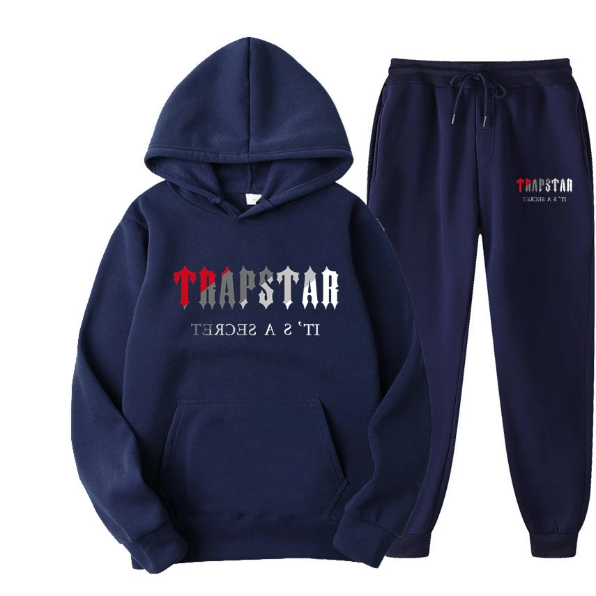 2022 Trapstar Men's Fashion Printed Sweatshirt Set, Men's and Women's 15 Color Loose Sweatshirt and Two-piece Warm Jogging Pants